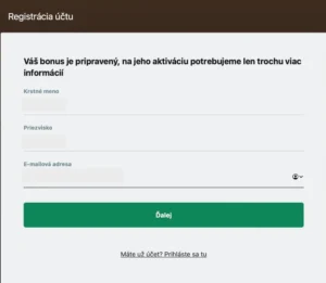 Casino Rewards prihlaseni - krok 1